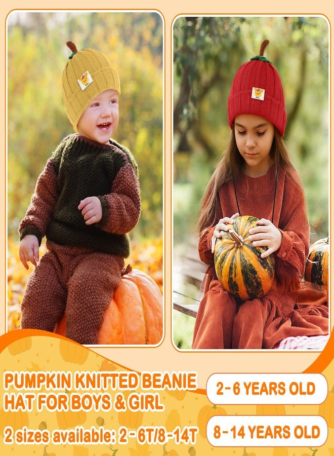 Yearntown 3 Pcs Pumpkin Hat for Toddler Baby Infant Kids Thanksgiving Winter Knitted Beanie Thick Orange Hat for Boys Girls(Medium,Orange, Yellow, Red) - Image 4